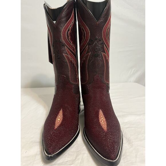 J Toe Men's Stingray Exotic Leather Cowboy Boots Vino 6.5 Mens
